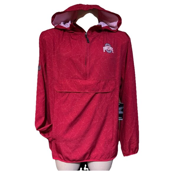 NEW Ohio State Buckeyes Colosseum Red 1/2 Zip Hooded Anorak Jacket Palms Men's L - Picture 2 of 12